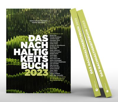Das Nachhaltigkeitsbuch 2023 Cover mit grüner Landschaft